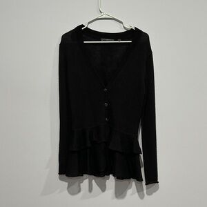 Peruvian Connection Black Ruffled Cardigan